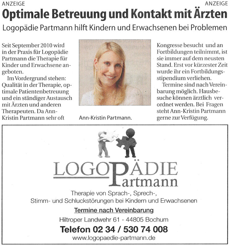 Gesund in Bochum 2013 - Logopädie Partmann in 44805 Bochum